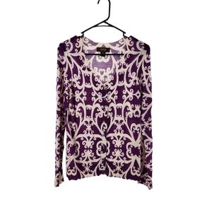 Victor Alfaro Women's Scroll Print 100% Wool Button-Up Cardigan Sweater - M